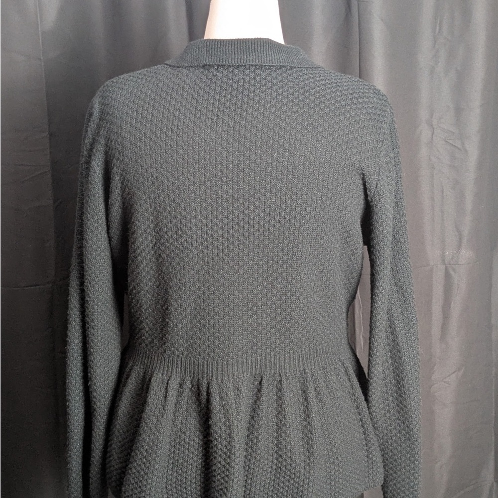 Vintage Black Women’s Peplum Defined Waist Cardigan Sweater - Picture 3 of 5
